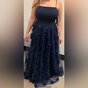 Navy Blue Embroidered Floral Trixxi Prom Dress